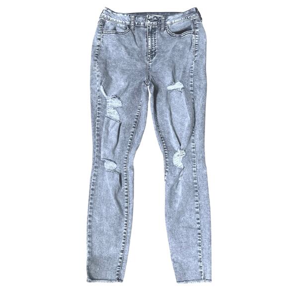 Gray Acid Wash Distressed Skinny Jeans Y2K Jeggings Size 29 High Rise Stretchy - Picture 2 of 8